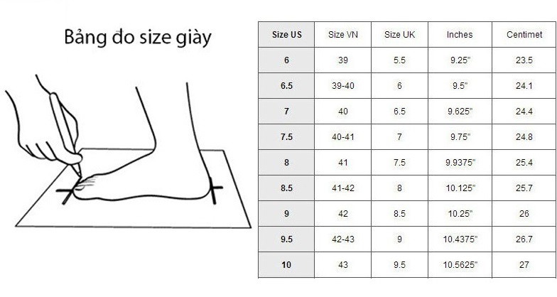 Bảng đo size giày thượng dình chuẩn nhất